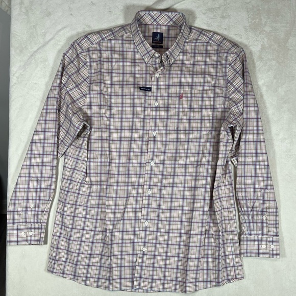 New W/O Tags Johnnie-O XL Prep-Formance Button Front Blue Plaid Stretch Shirt - Picture 1 of 9